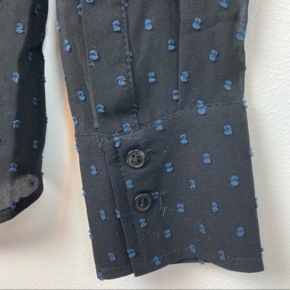 H&M Sheer Clip Dot Button Down High Neck Ruffle Detail Blouse - Picture 10 of 14